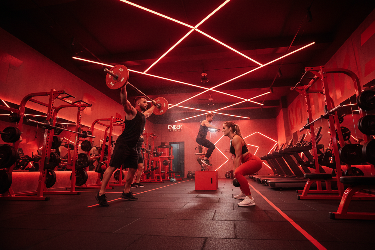 a sport video in the gym , with red color